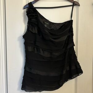White House Black Market One Shoulder Black Blouse NWOT Size 16